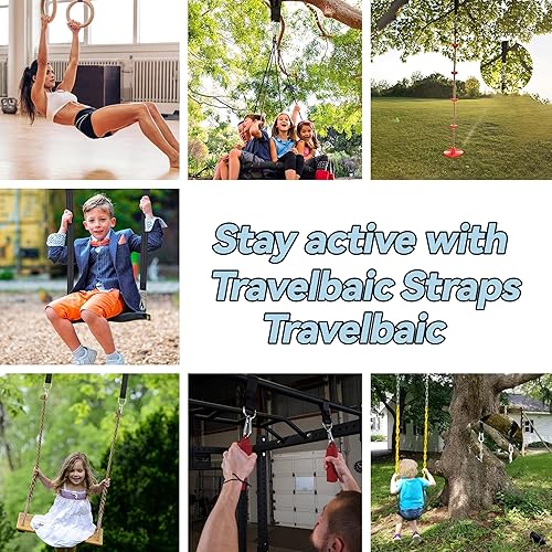 Miniatura 6 de Juego de 2 correas colgantes para árbol de 10 pies (juego de 2) con capacidad para 5500 libras, cuerdas extralargas para columpio de árbol con