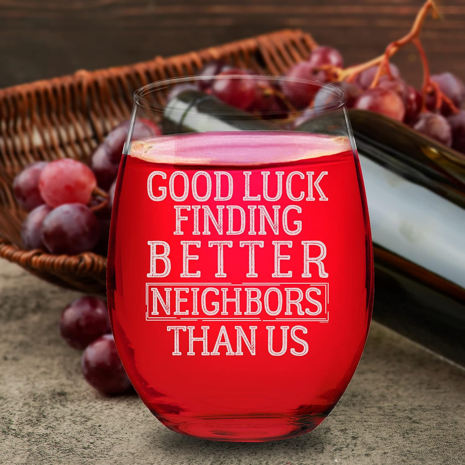 Veracco Funny Good Luck Finding Better Neighbor Than Us Wine Glass Stemless Charcuterie Topper Happy Birthday Party Favors Accessories Neighbors - Image 5