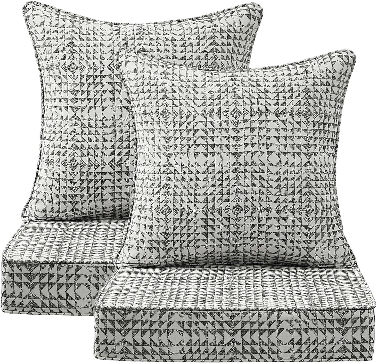 Sunbrella Outdoor Deep Seat & Back Cushion Set (2-Pack), 24 x 24 Inch Water Repellent and Fade Resistant Patio Furniture with Removable Cover for Outside Sofa Couch, Runa Classic