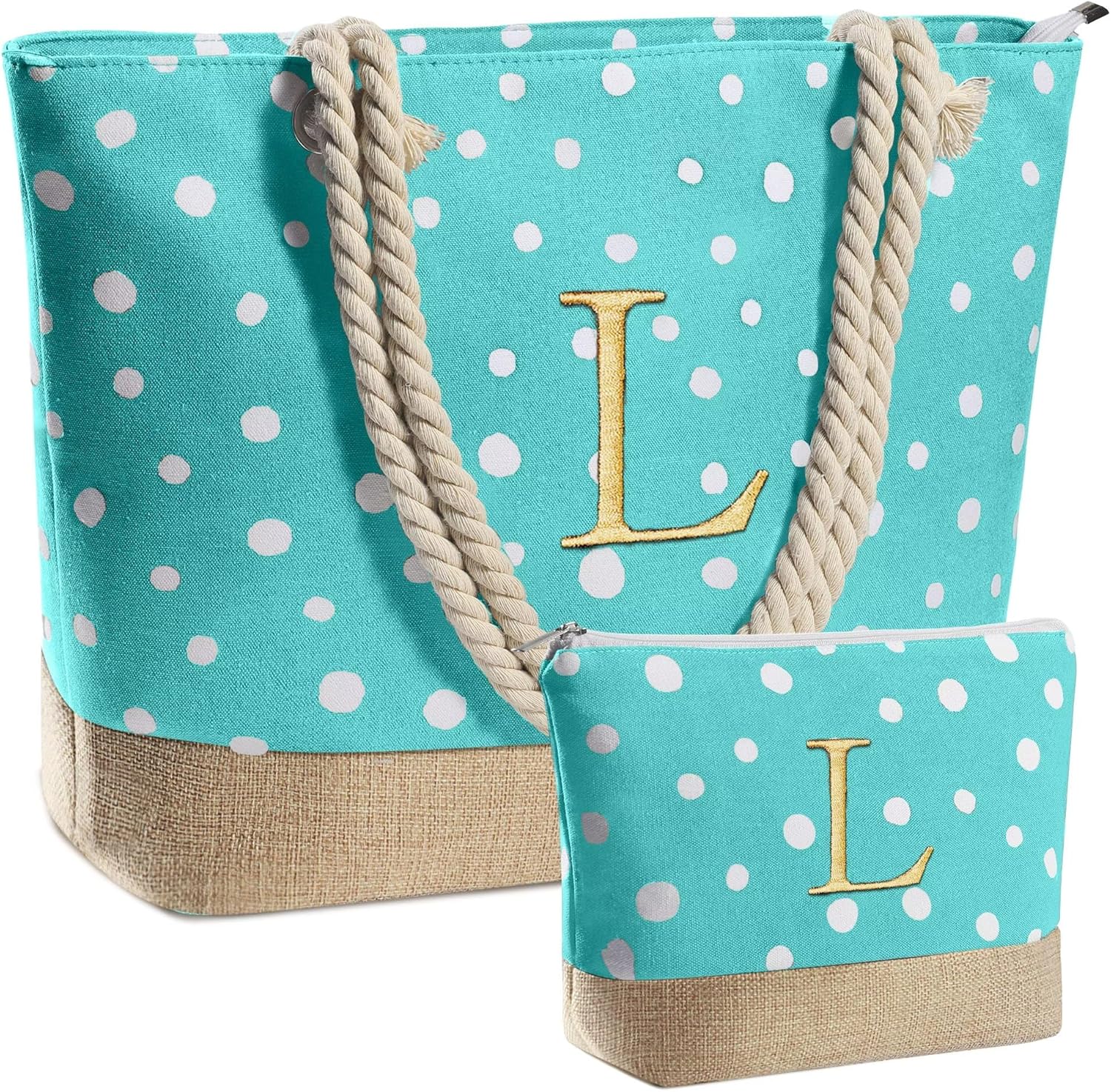 YOOLIFE Valentines Day Gifts - Personalized Birthday Gifts for Mom Friend Her, Beach Tote Bag & Makeup Bag Green L