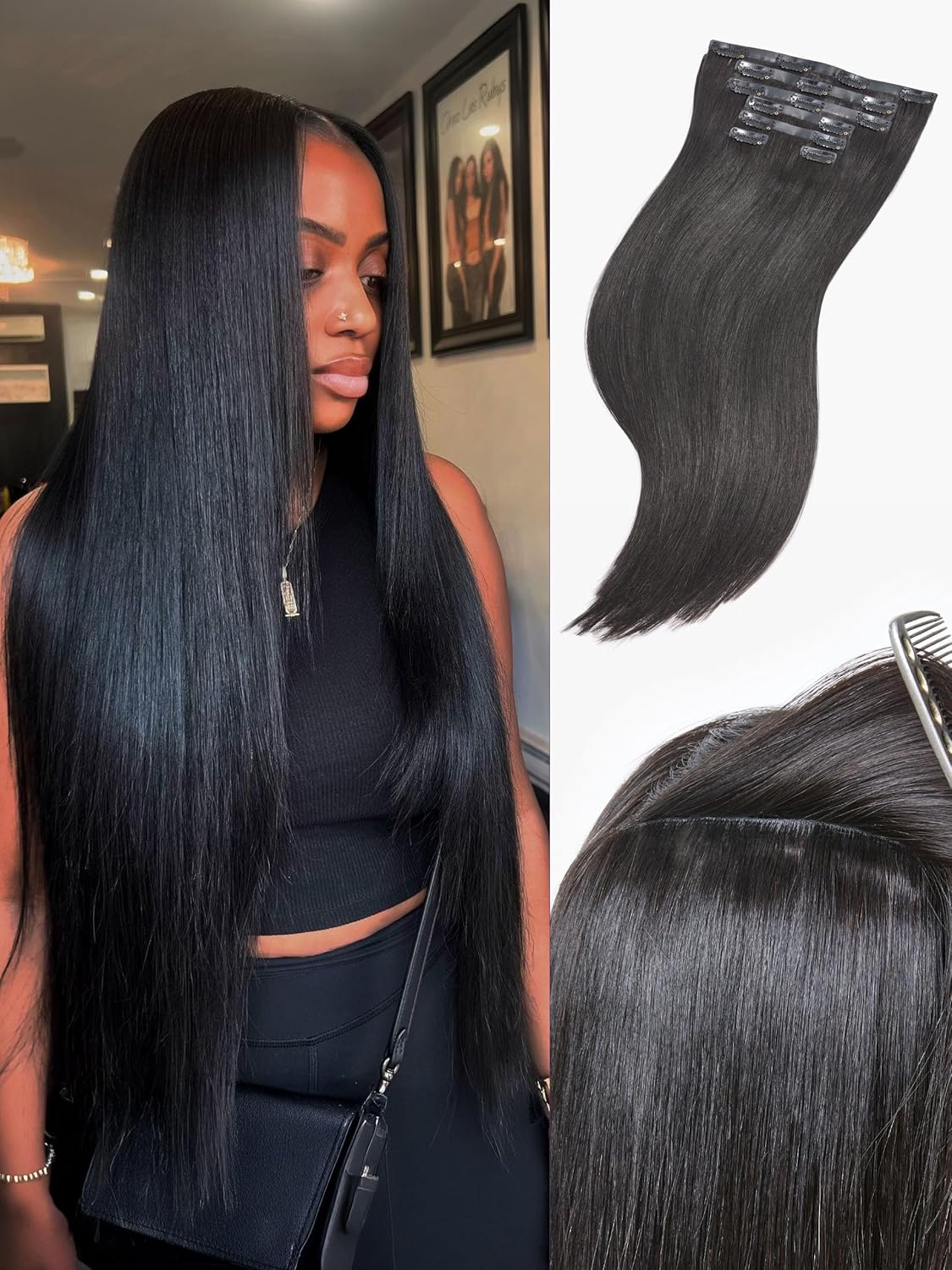 LUVME Invisi-edge Clip in Hair Extensions Silky Straight, 18 Inch 110g 6PCS, Natural Black 100% Real Human Hair, Lightweight & Comfy All Day Wear, Adds Volume, Perfect for Daily Use