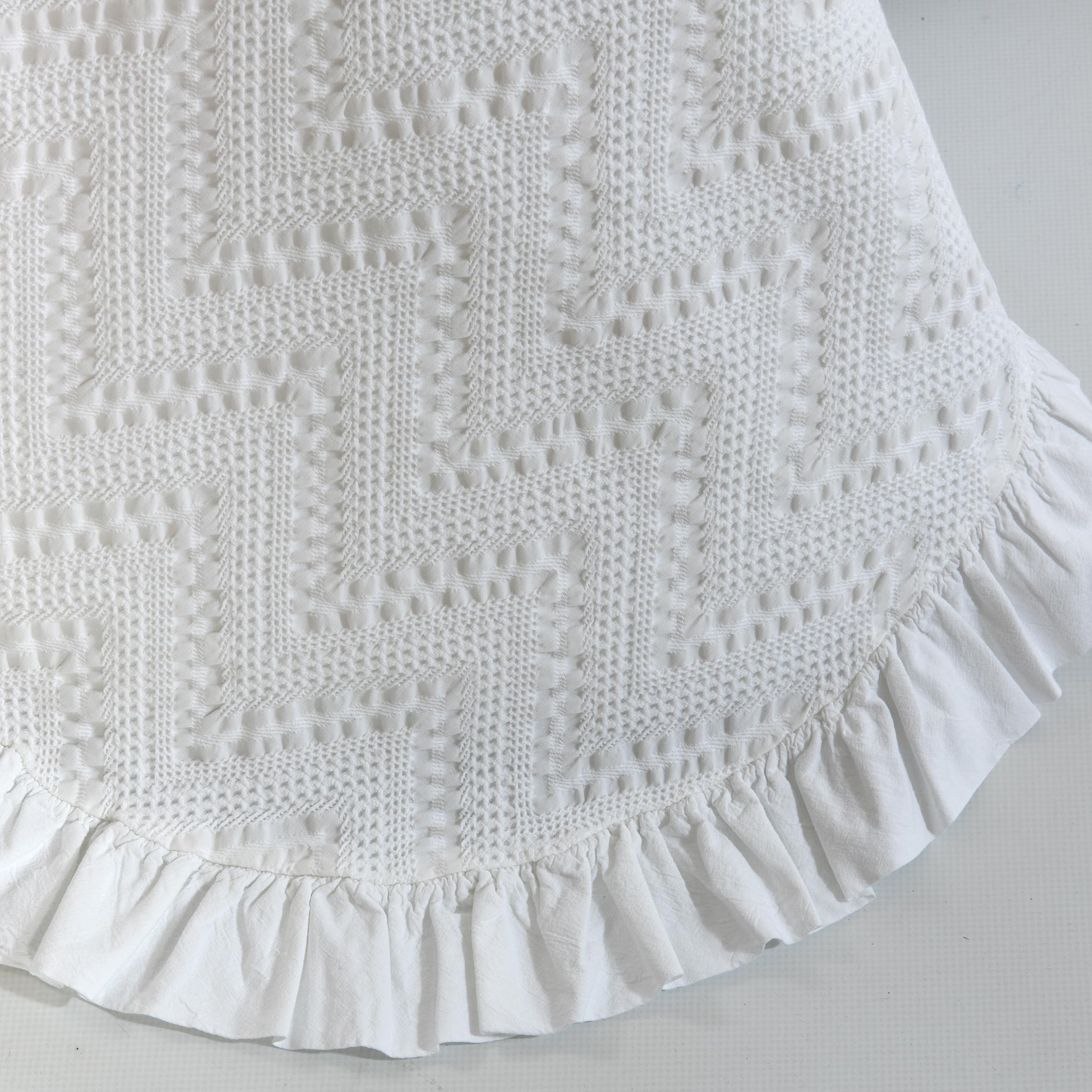Colcha Blanca con Volante - Colcha 260x260 para Cama de 180 - Colcha de Algodón Valentina - Colcha de Verano con Estampado Elegante