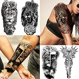 COKTAK 21 Sheets Extra Large Black Temporary Tattoos For Women Adults Greek Myth With 8 Sheets Full Arm Sleeve For Men Maori Warrior Compass and 13 Sheets Fake Large 3D Tatoo Stickers
