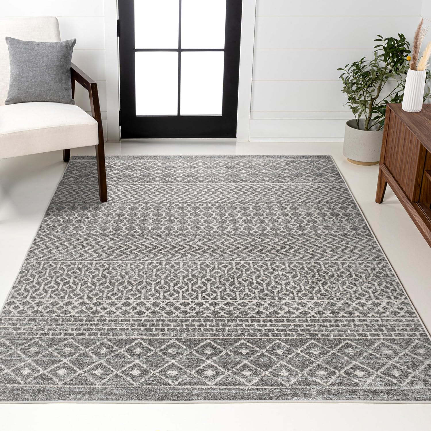 JONATHAN Y Arta Vintage Geometric Gray/Cream Indoor Area Rug, 3x5, Moroccan, Farmhouse, Easy-Cleaning for Living Room, Bedroom, Kitchen, Pet Friendly, Non-Shedding (MOH106B-3)
