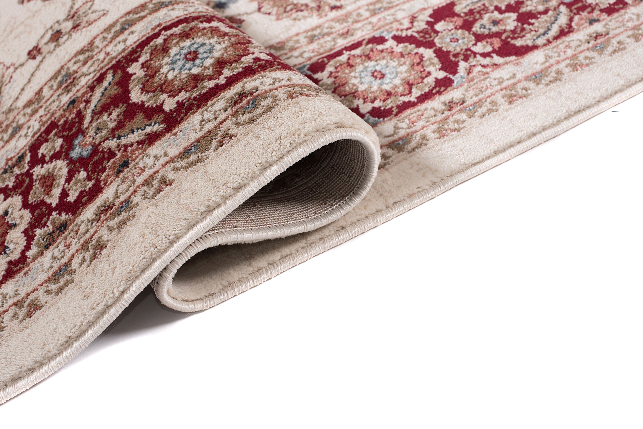 Carpeto Teppich Flur 160x220cm Creme Rot Klassisch Traditionell Weich | Teppich für Eingangsbereich Küche Büro Wohnzimmer Schlafzimmer Beige Pflegeleicht Fußbodenheizungsgeeignet Mittelflor Elegant