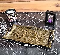 Vista 4 de Bandeja de metal para servir con bordes elevados, bandeja de diseño vintage, bandeja rectangular de metal para servir, bandeja cuadrada para servir