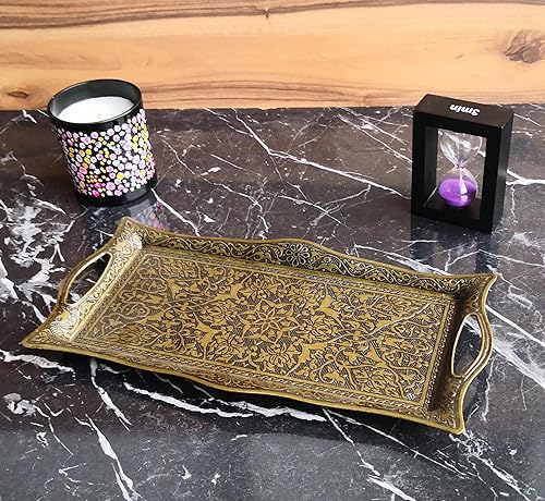 Miniatura 4 de Bandeja de metal para servir con bordes elevados, bandeja de diseño vintage, bandeja rectangular de metal para servir, bandeja cuadrada para servir