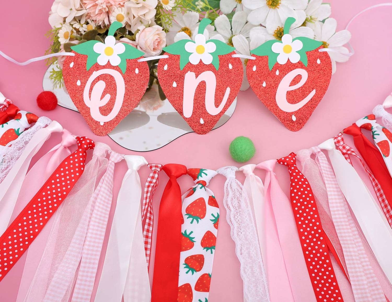 Strawberry 1st Birthday High Chair Banner - Sweet One Party Decorations for Girls, Berry Sweet First Birthday Decor - Image 8