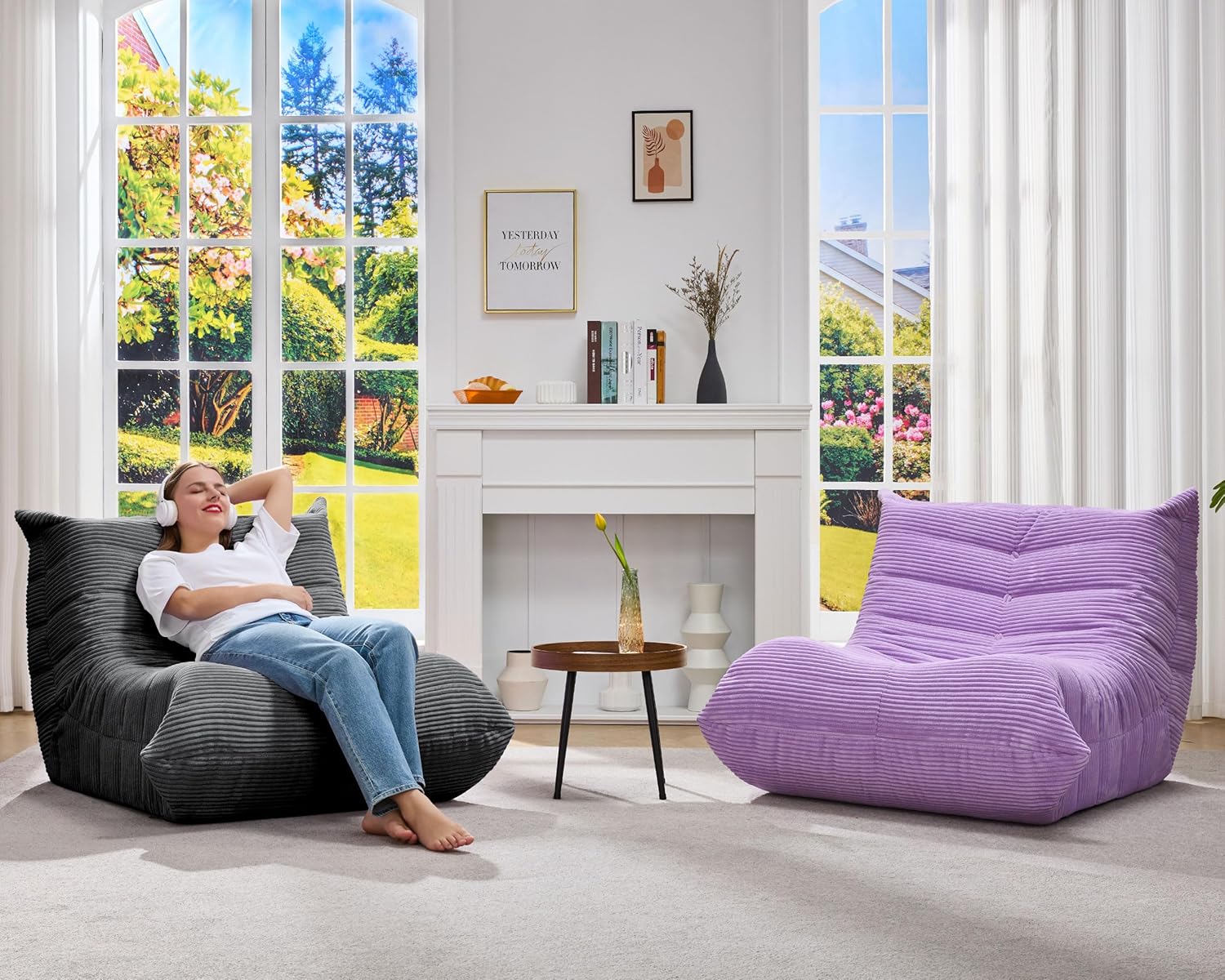 Bean Bag Chairs for Adults Giant Bean Bag Chair Memory Foam BeanBag Chair Bean Bag Sofa with Filler Faux Fur Fireside Beanbags Lazy Sofa for Living Room Bedroom Office (Grey Corduroy, Single) - Image 9