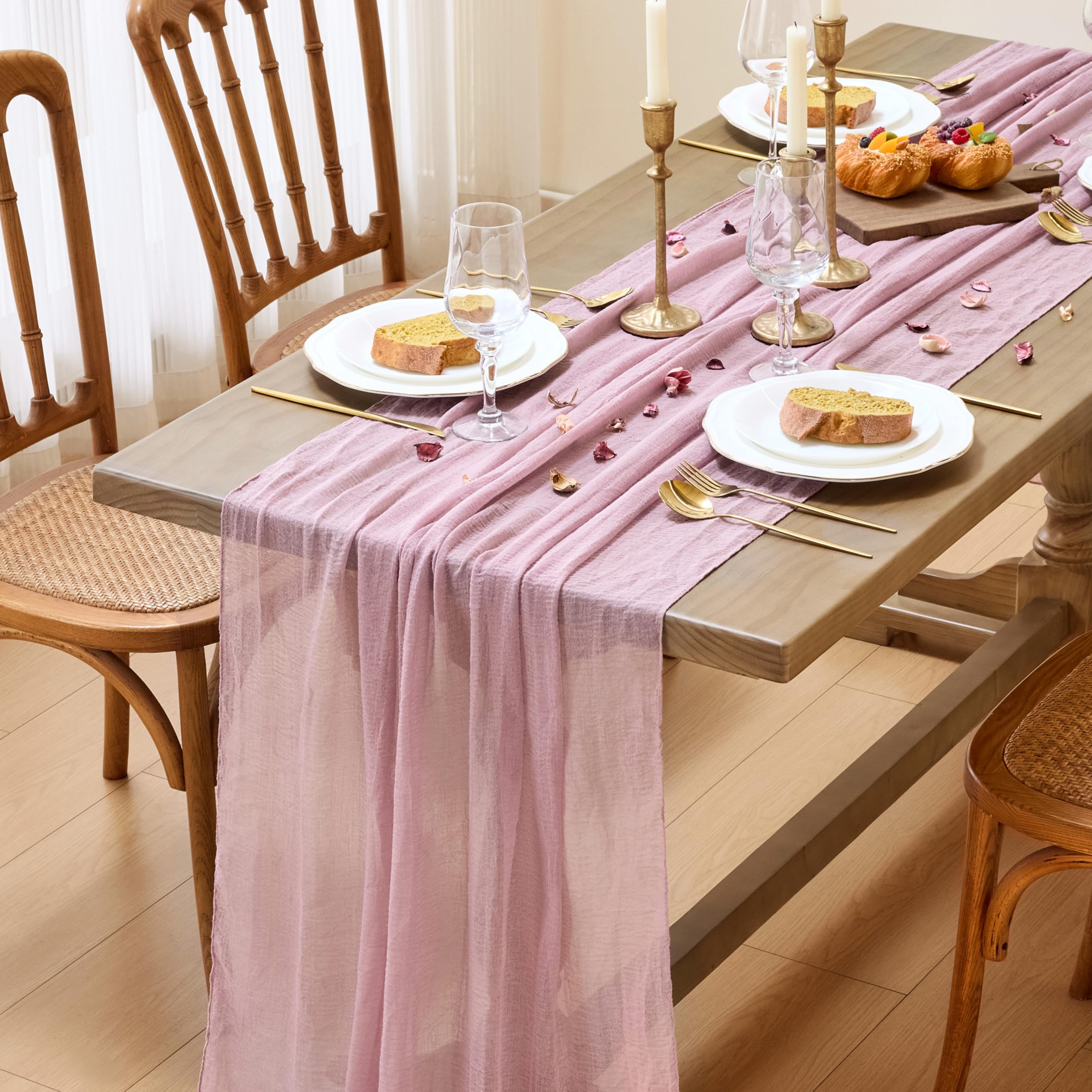 MAIBAOTA Dusty Pink Cheesecloth Table Runner 300 cm Boho Rustic Gauze Cheese Cloth Table Runners for Wedding Arch Decorations Seasonal Kitchen Dining Holiday Decor