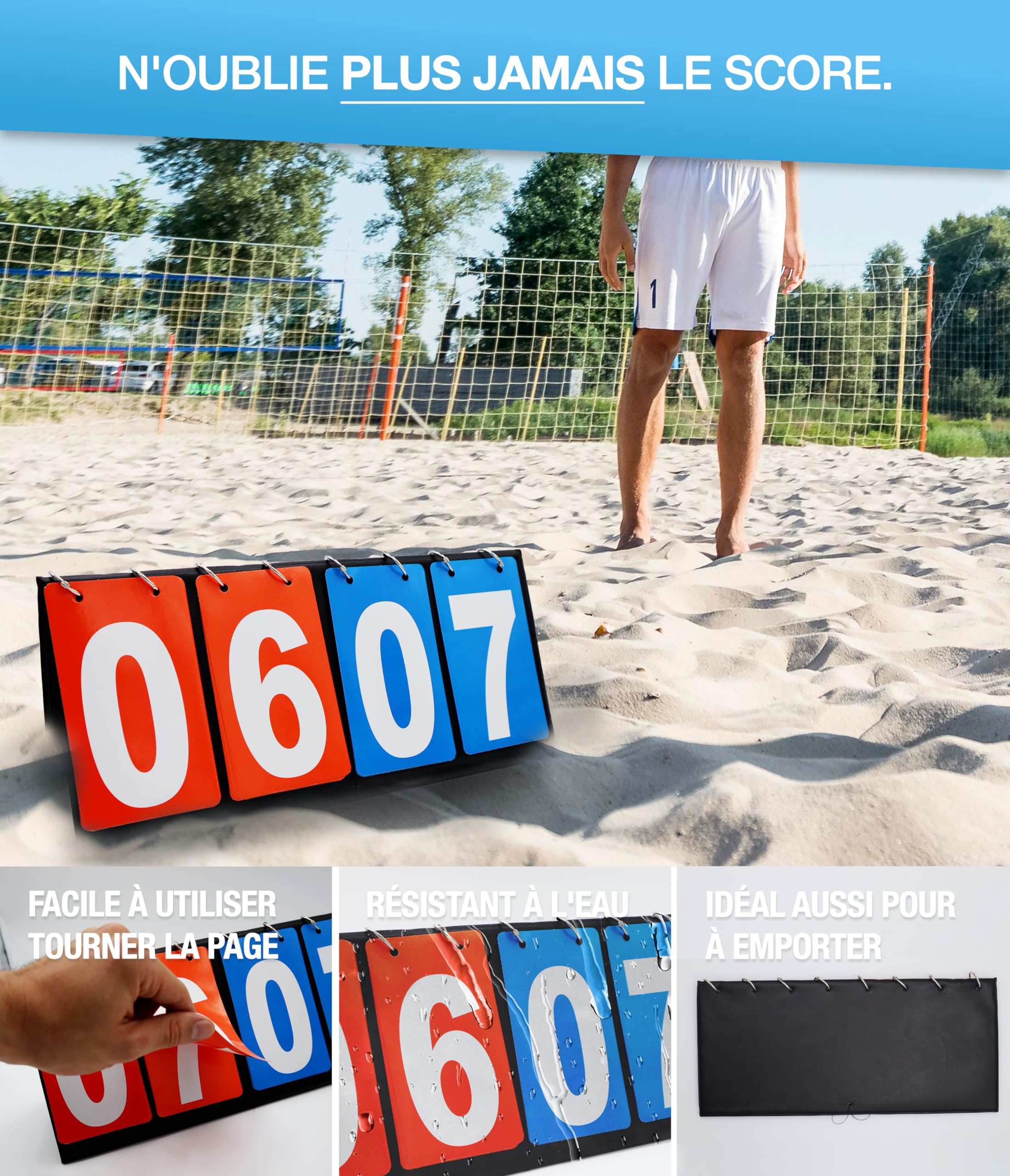 PHIBER-SPORTS Filet de badminton - 420 cm - Réglable en hauteur sur 3 positions + tableau d'affichage - Également comme filet de tennis, filet de volley-ball, piscine et tennis de football - Sac de
