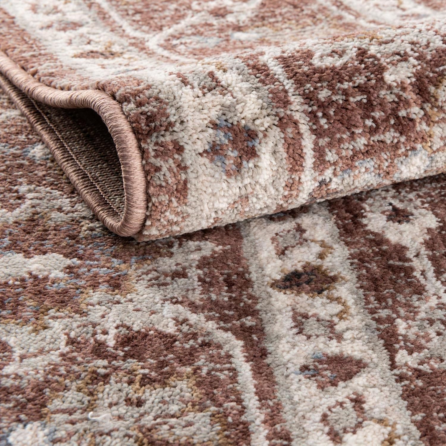 Unique Loom Eco Traditional Collection Area Rug - Coherance (Round 3' 3" x 3' 3", Dusty Rose/Ivory)