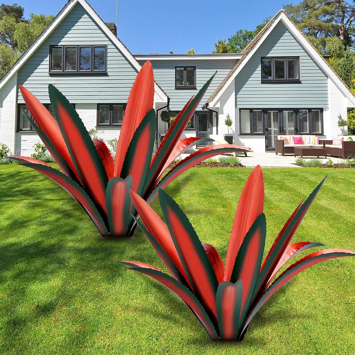 Large Tequila Rustic Sculpture, Rustic Metal Agave Plants for Outdoor Patio Yard Mexican Plant Garden? Agave Outdoor Lawn Ornaments Yard Stakes (Green 2pc) 12 Leaves Green 2 Pcs