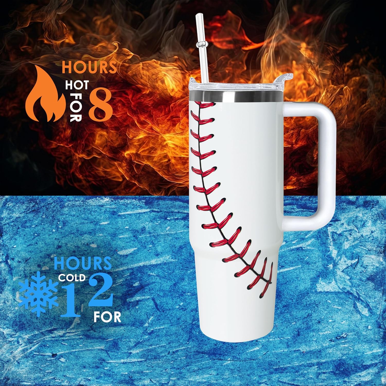 30 oz Baseball Tumbler with Handle and Lid Double Walled Stainless Steel Insulated Travel Mug Gift for Baseball Themed Lovers Coffee Cup - Image 4