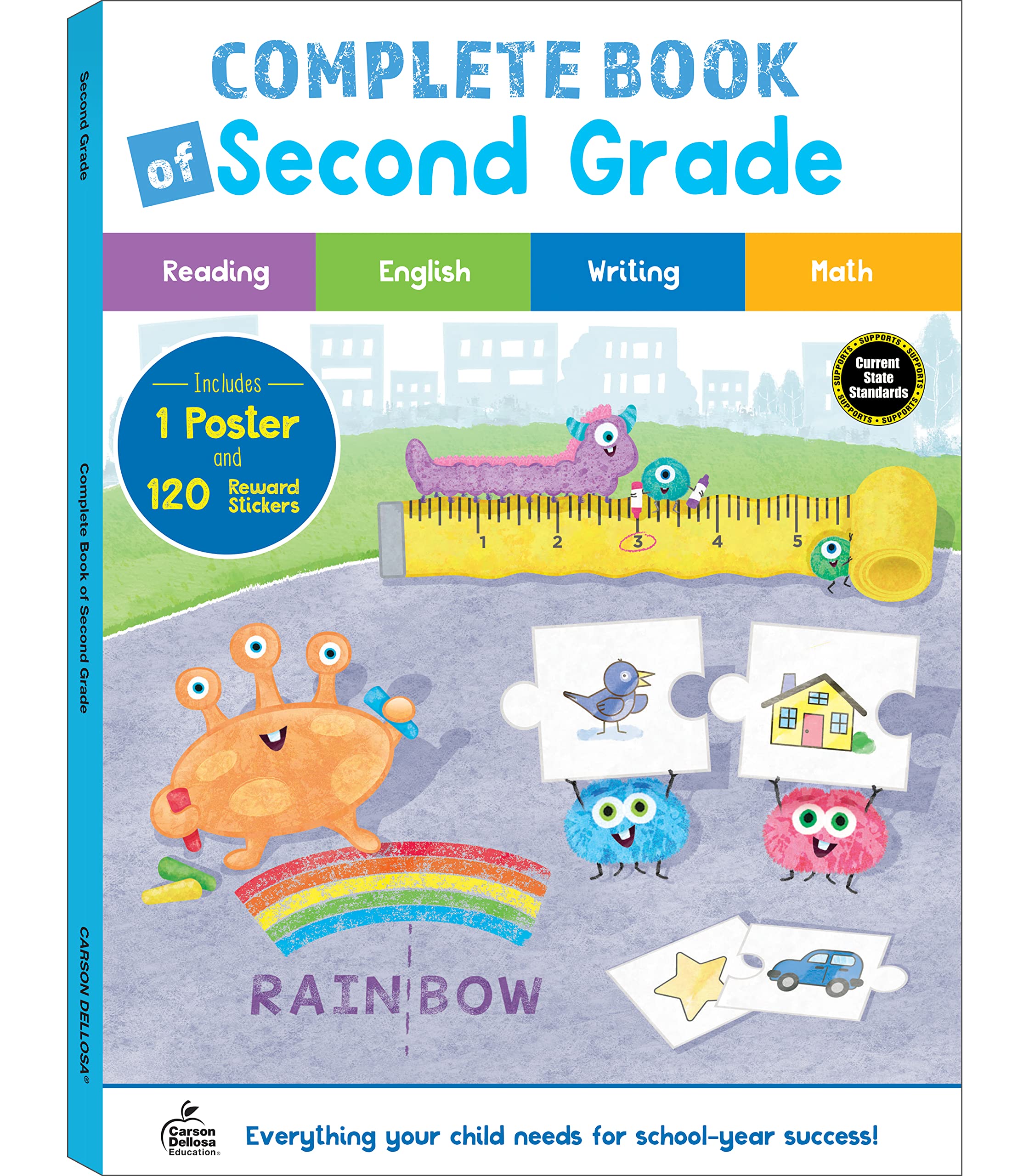 Carson Dellosa Complete Book of Second Grade Workbook, Parts of Speech, Grammar, Math, Reading Comprehension, and Writing Practice, Classroom or Homeschool Curriculum