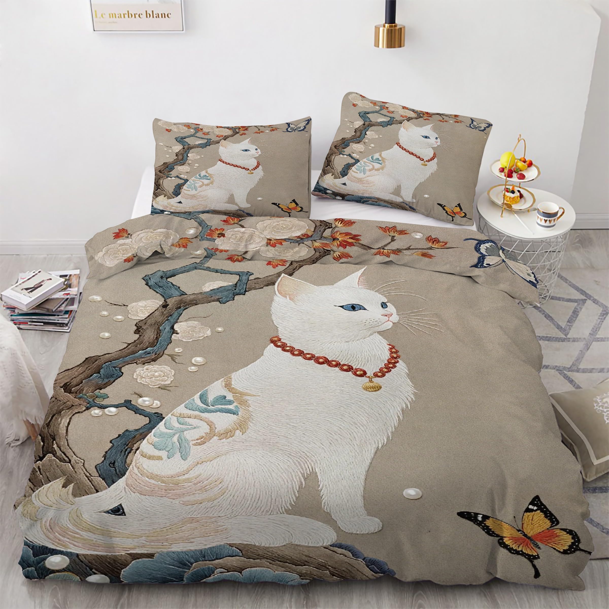 Housse de couette 200x200 chat blanc en microfibre douce premium de qualité supérieure