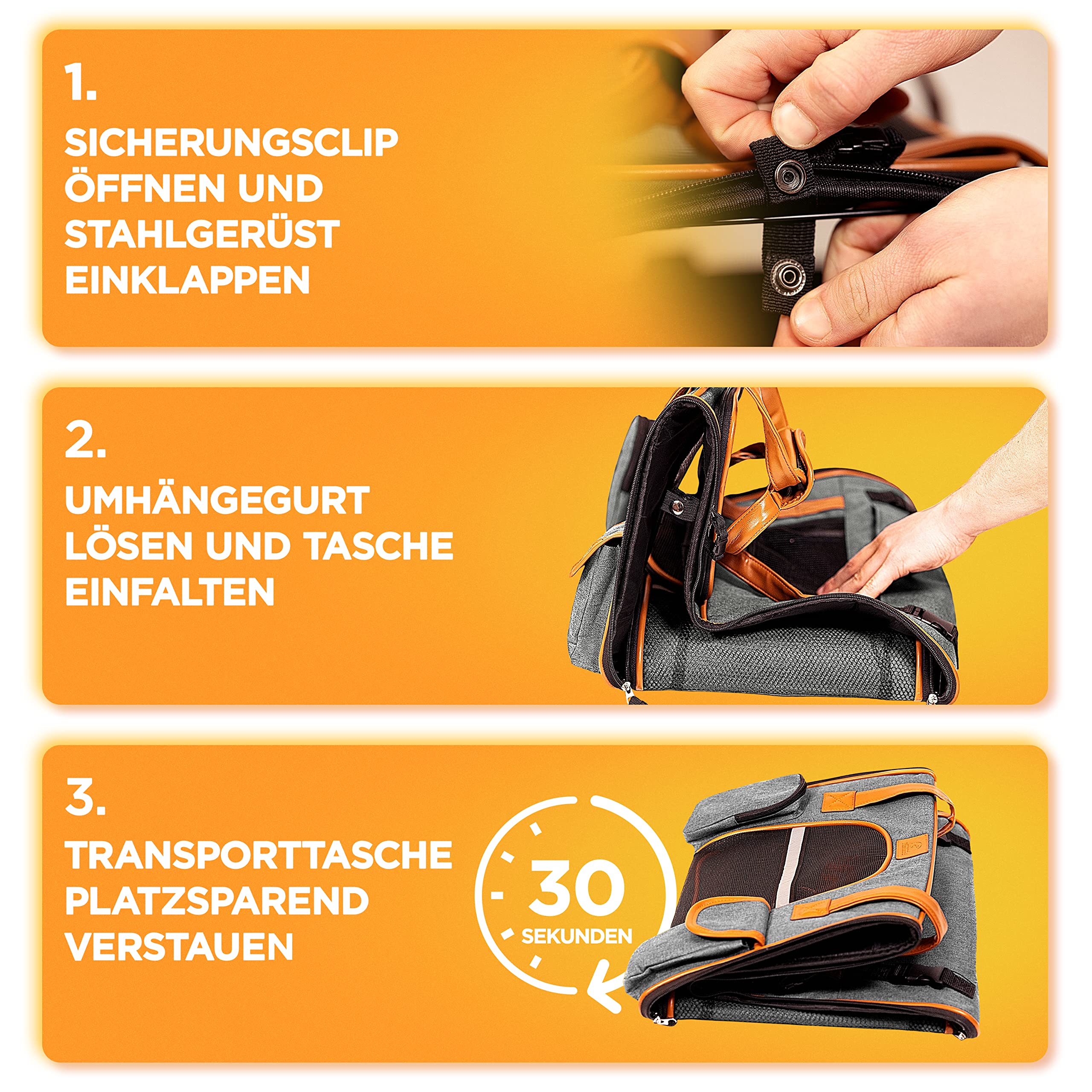 Tierhood Transportbox Katze - Faltbare & Waschbare Katzen Transportboxen - Transporttasche für Reise & Transport von Katzen - Ausbruchsichere & Komfortable Katzentransportbox - Grau, Größe: M