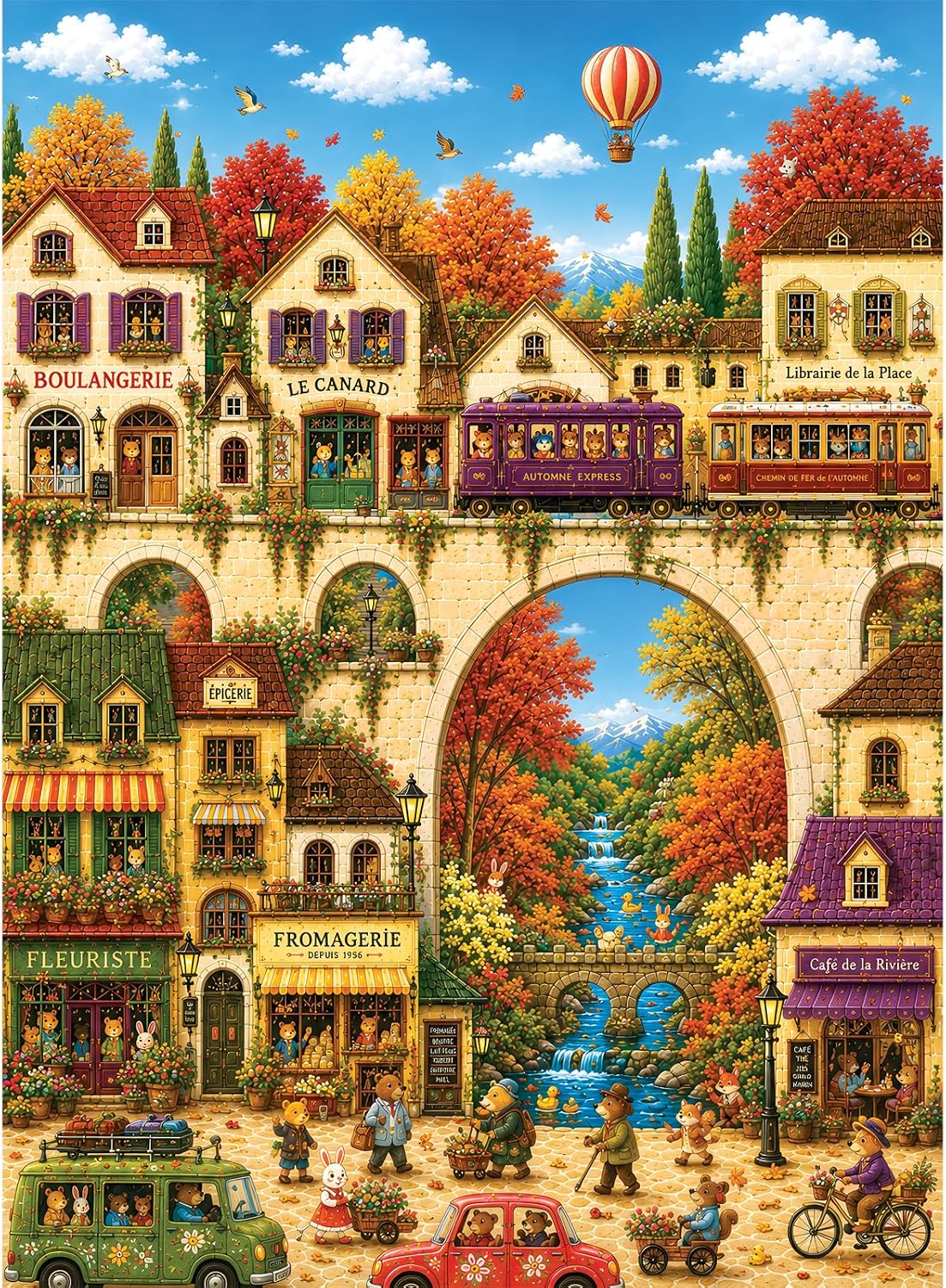 500 Piece Jigsaw Puzzle for Adults, Autumn Cute Animal Village Puzzle