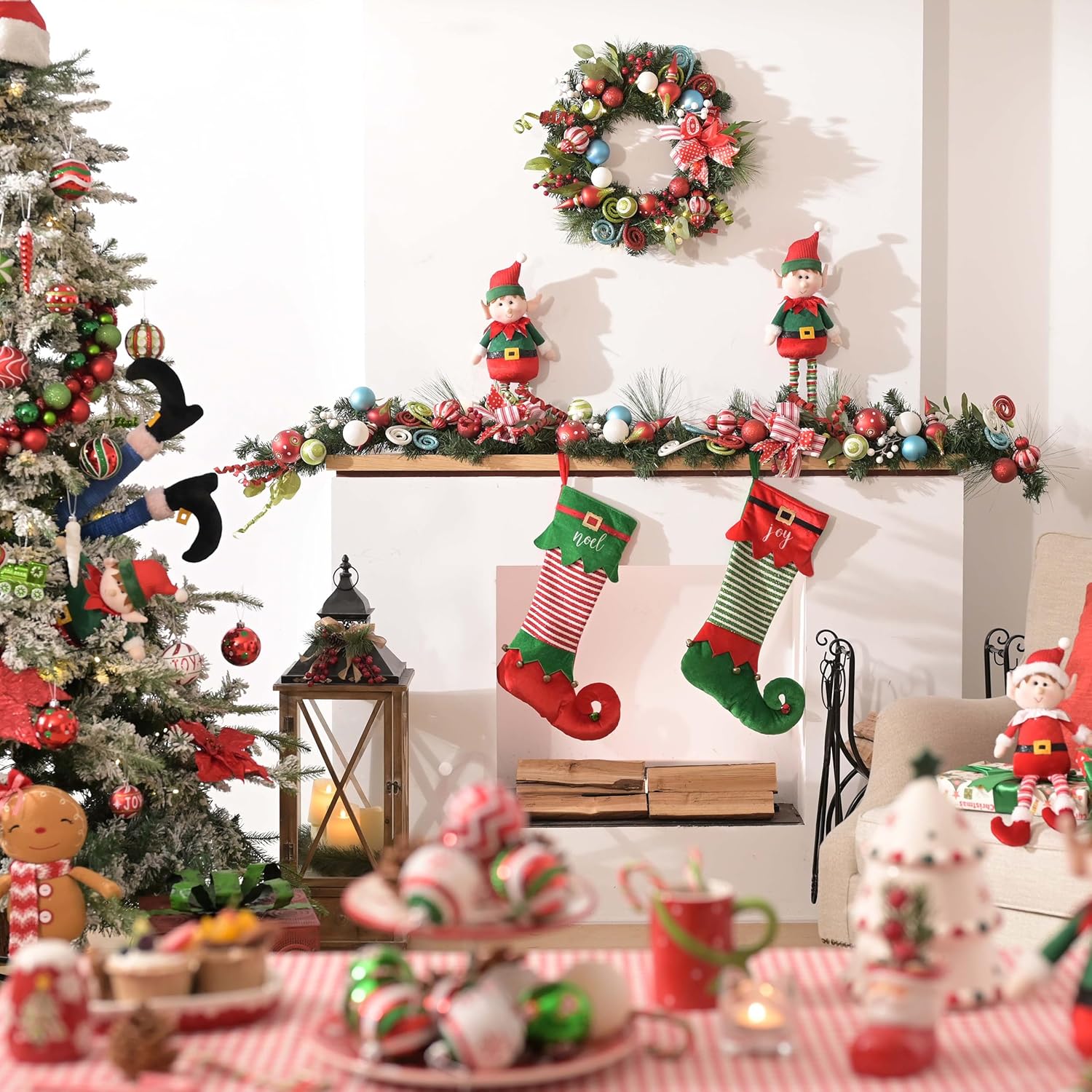 Valery Madelyn 6 Feet Pre-Lit Christmas Garland with Lights for Mantle, Lighted Outdoor Xmas Garland with Multi-Colored Balls & Bows for Home Stairs Fireplace Table Centerpiece Indoor Holiday Decor