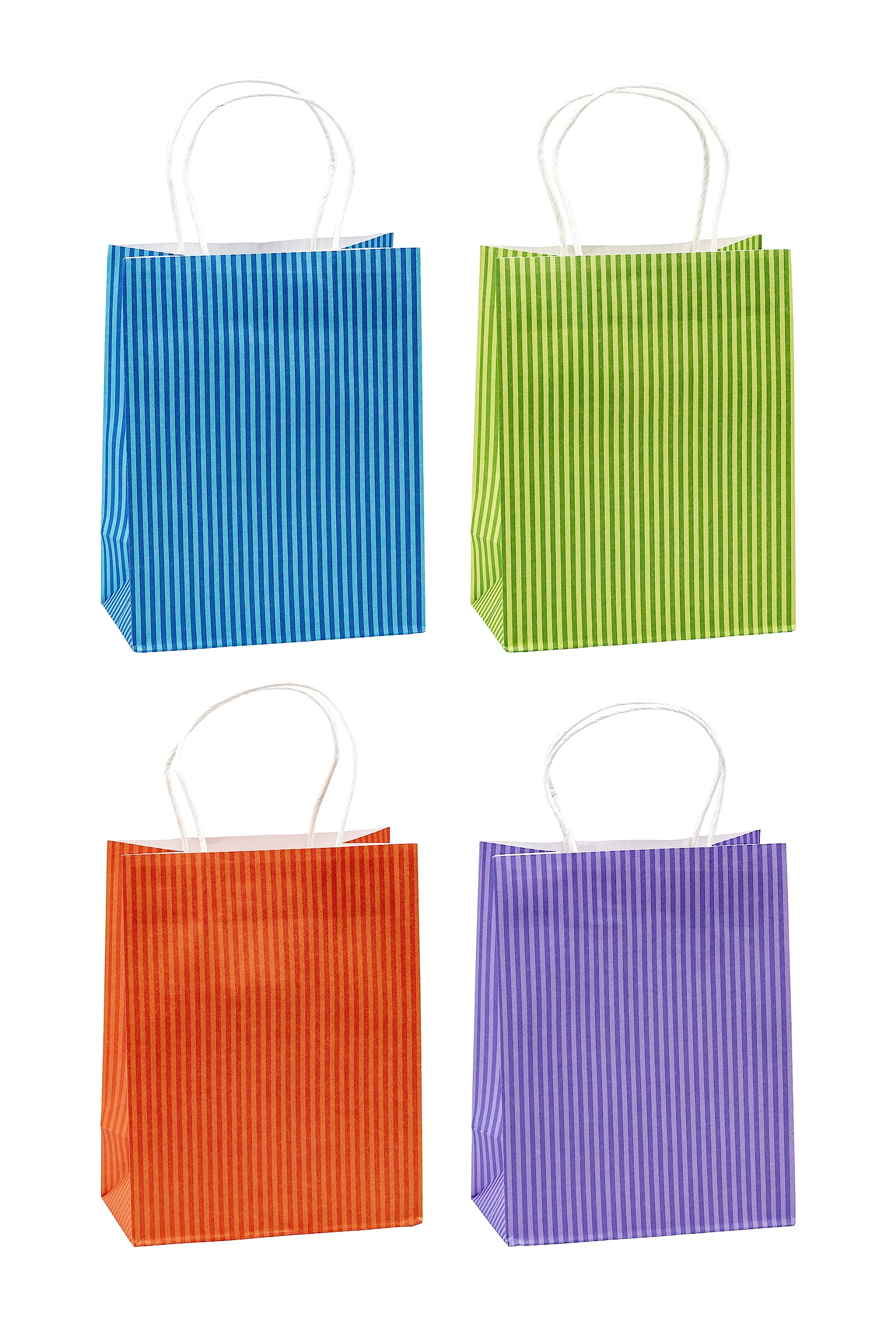 K3T88114 Gift Bags, Gift Wrap Made of Kraft Paper Stripes, Size: Medium (H x W x D) 23 x 18 x 10 cm, Pack of 12