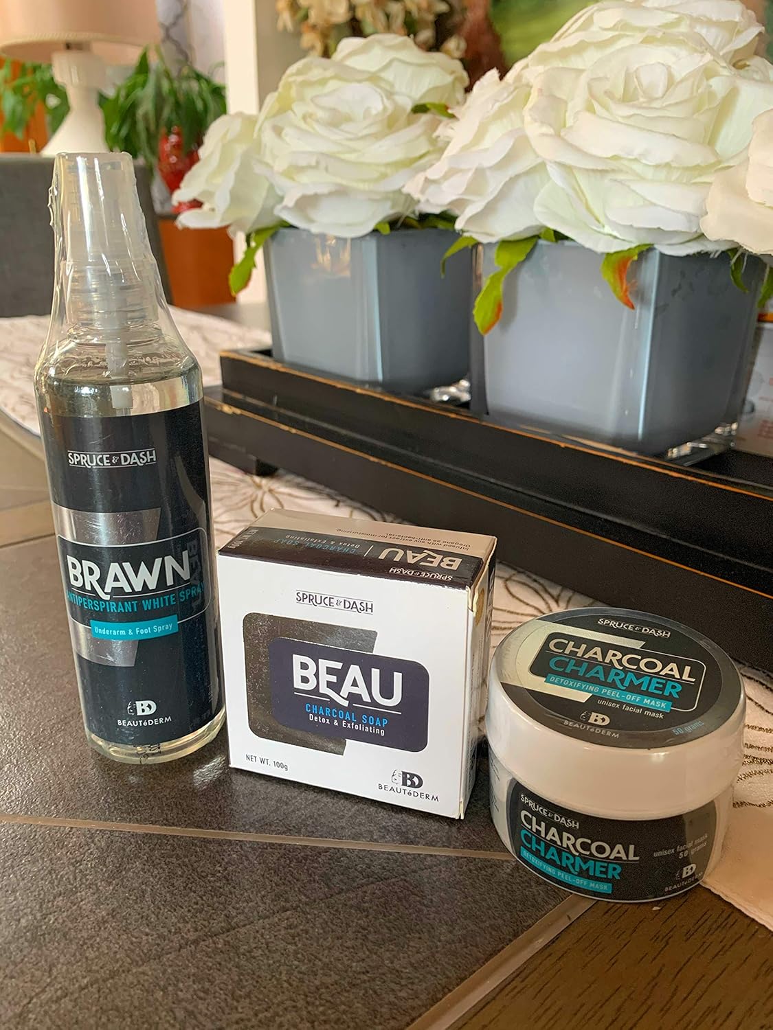 BEAUTEDERM Spruce & Dash BRAWN ANTIPERSPIRANT & FOOT WHITE SPRAY 150ml, CHARCOAL