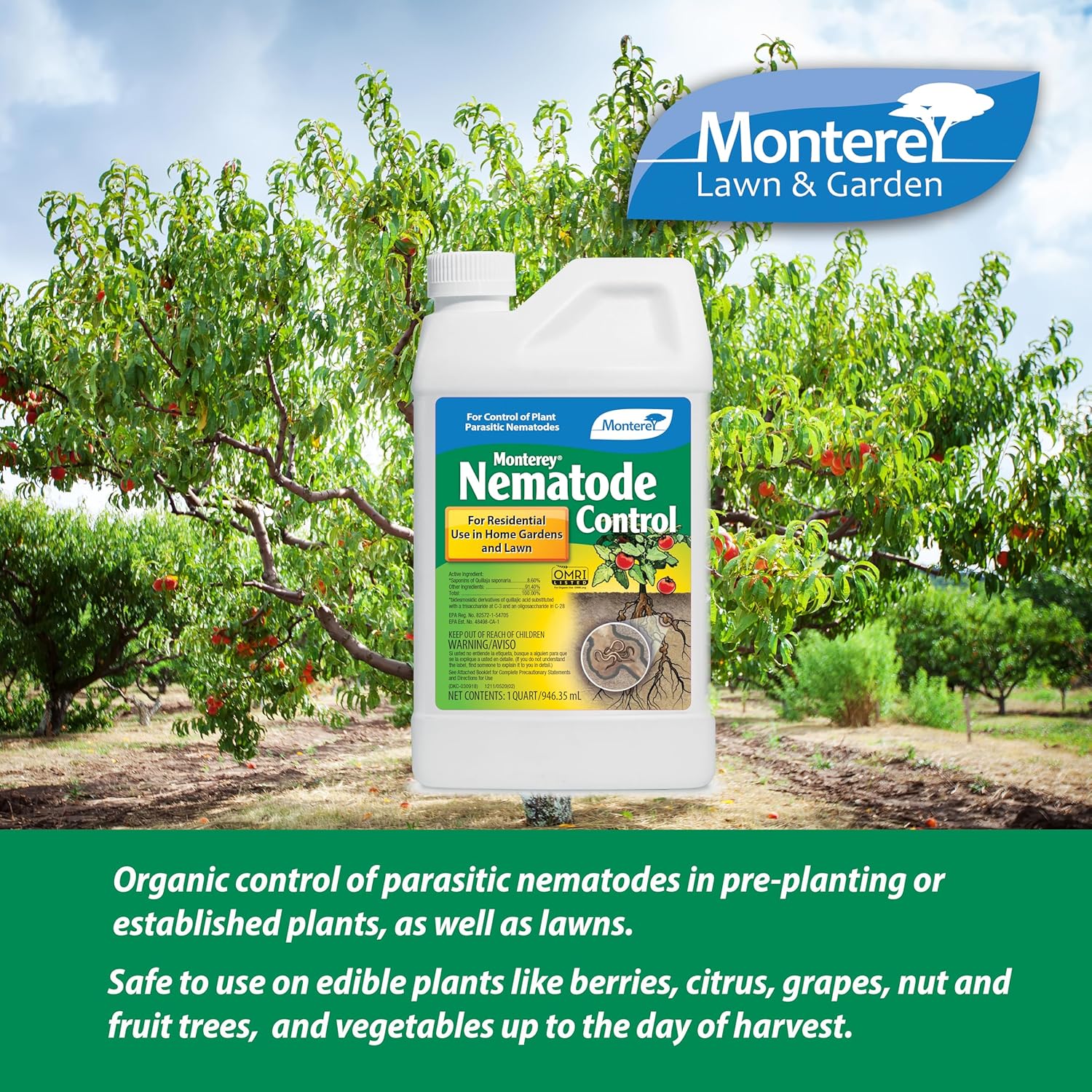 Monterey Nematode Control Bundled with Garden Spoon - Organic Gardening Control of Plant Parasitic Nematodes - 1 Quart - Apply with Sprayer, or as Drench