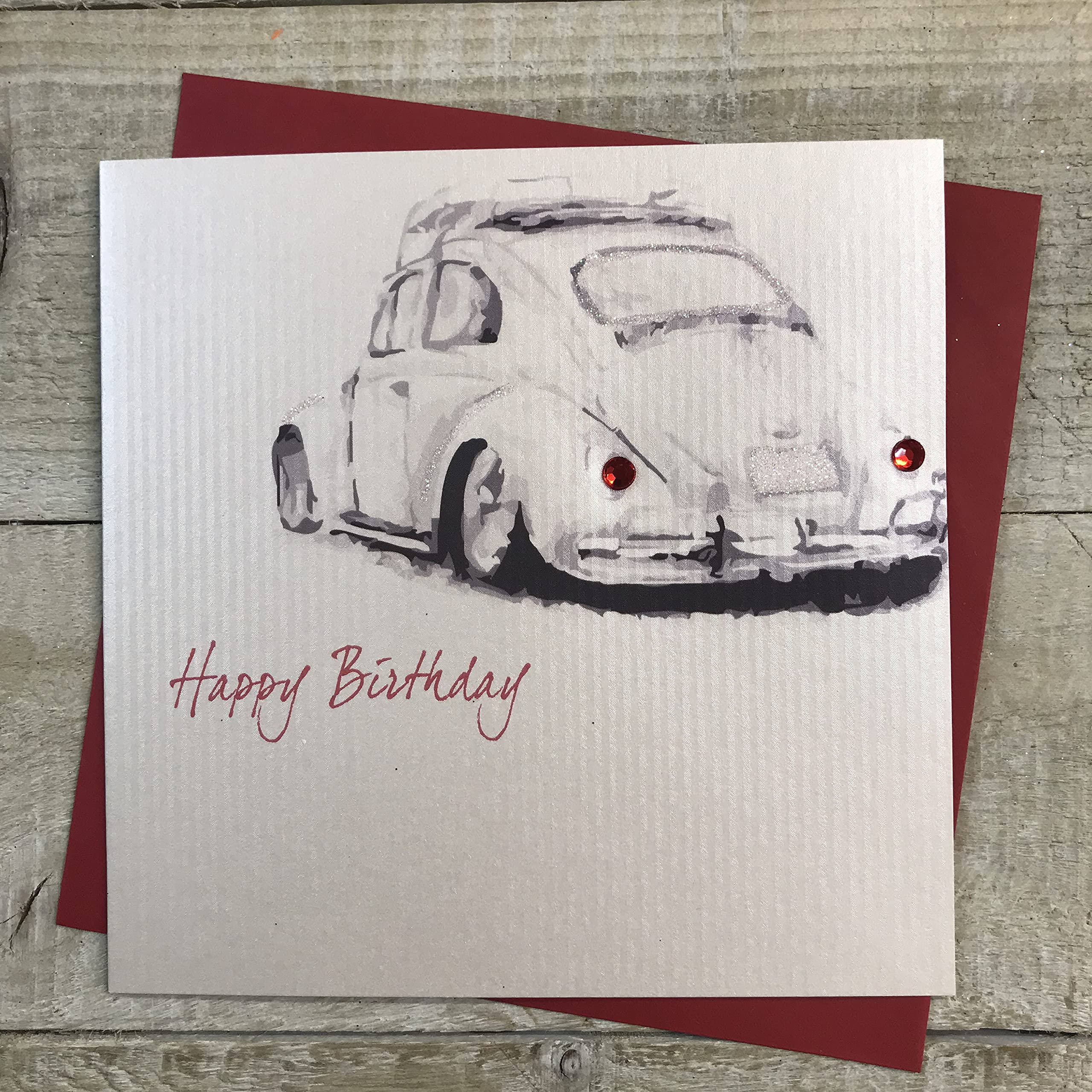 WHITE COTTON CARDS Birthday Card, Classic Beetle, VW Car, Handmade SB17