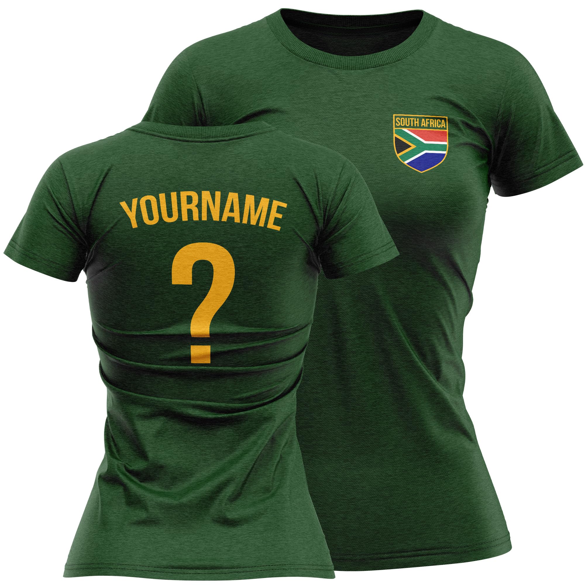 Purple Print HousePersonalised South Africa Badge T Shirt Womens Custom Name and Number Printed Football Rugby African