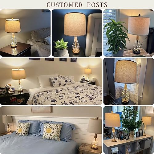 Miniatura 4 de OYEARS Lámpara de mesa USB A+C de 23 pulgadas para dormitorio, sala de estar, lámparas de noche modernas retro de casa de campo de ratán de cristal