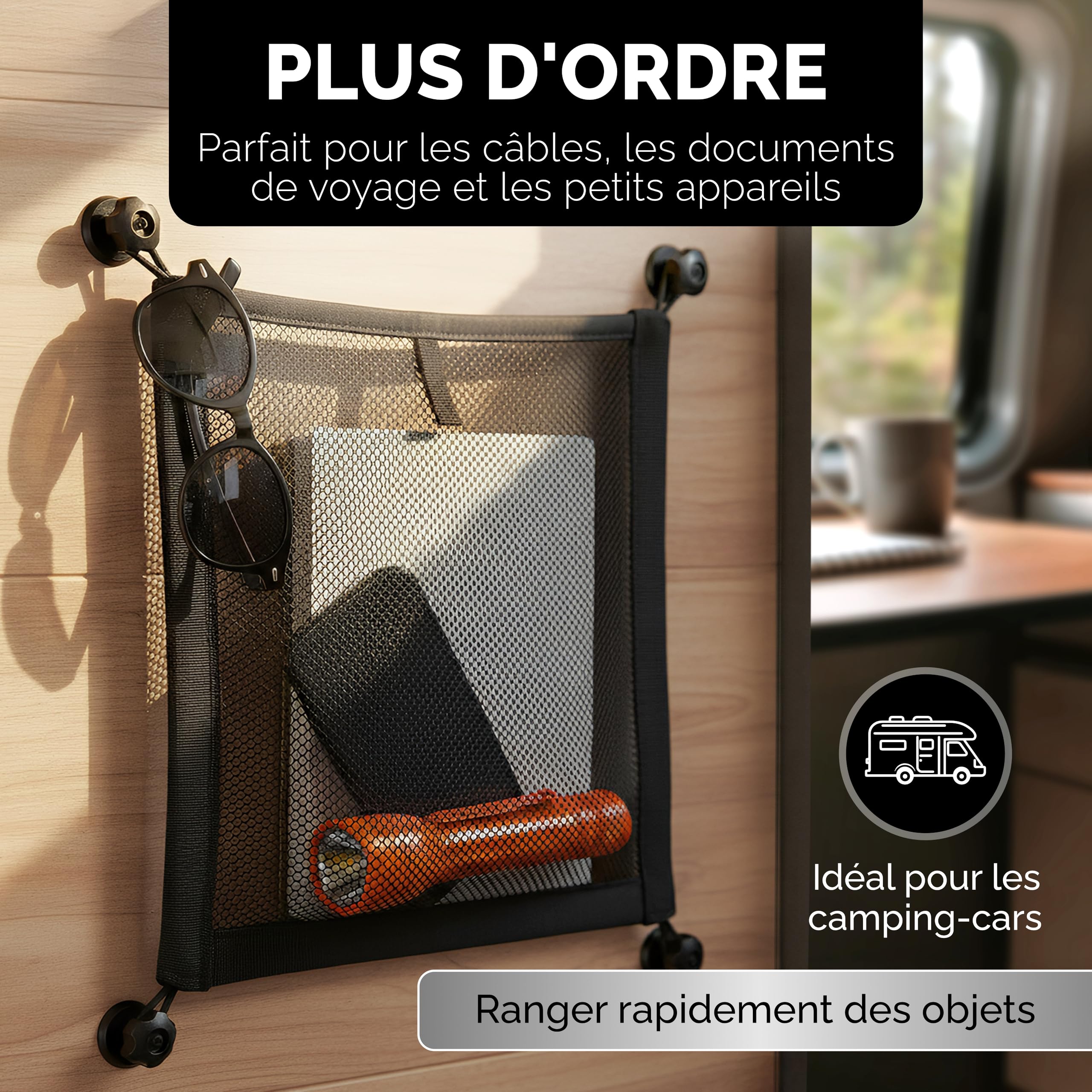 Vicera Filet de Rangement - Filet à Bagages- Organisateur pour Camping-Cars, campeurs, Bateaux, ménage Set de 2 pièces Noir