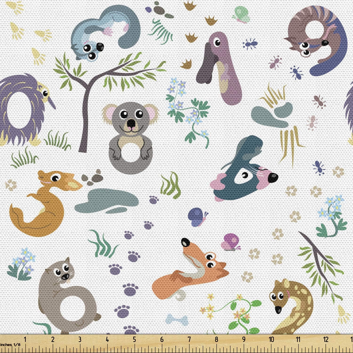 Ambesonne Colorful Fabric by The Yard, Abstract Rainbow Colored Art of Leaf Look Motifs in Repeating Vertical Design, Decorative Fabric for Upholstery and Home Accents, 3 Yards, Purple Yellow