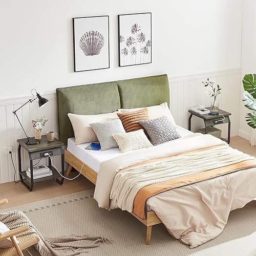 Miniatura 2 de Mesa auxiliar con estación de carga, 2 salidas de CA, 2 puertos USB, 1 cable de alimentación de 6.5 pies, mesita de noche con estantes de