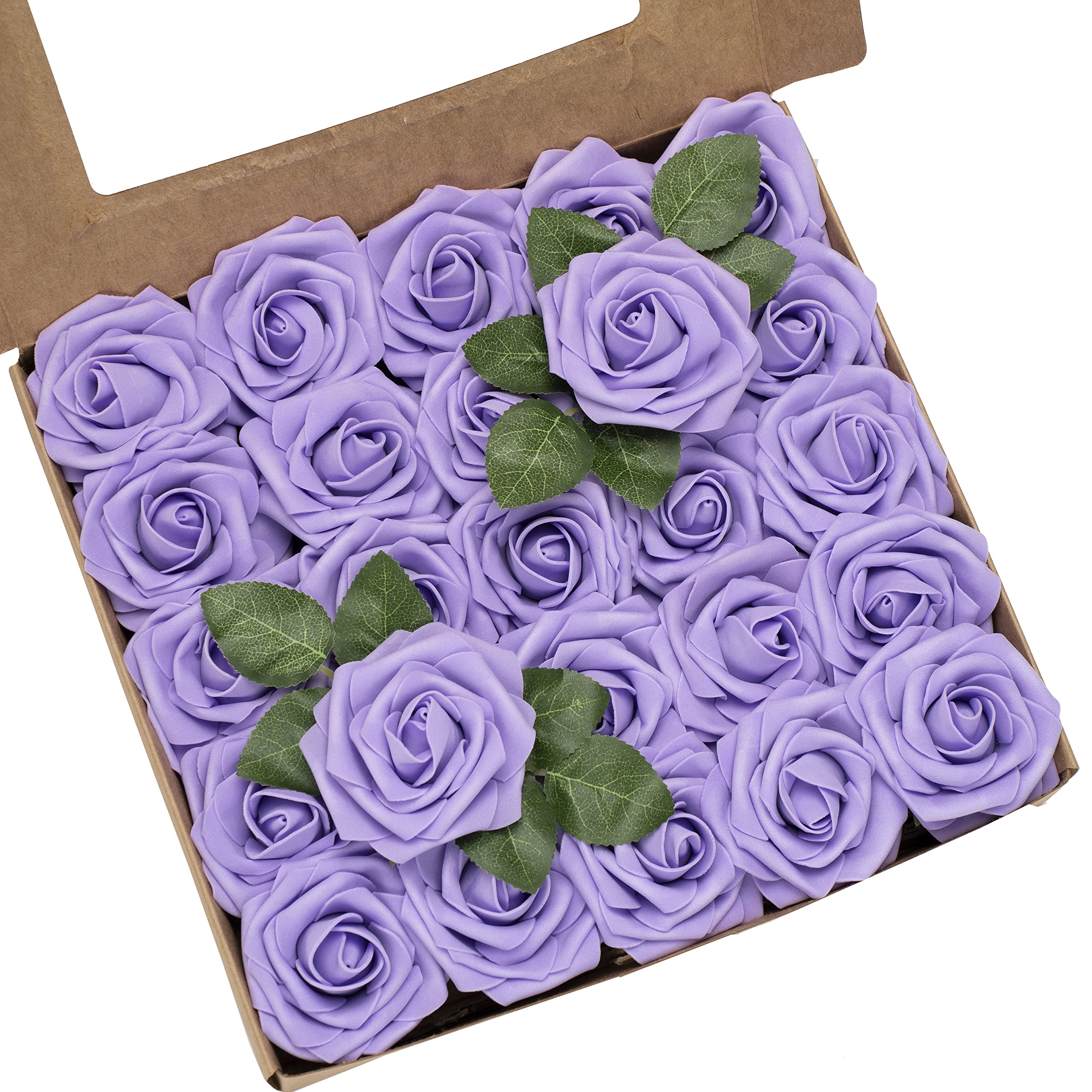 Artificial Flowers, 25pcs Real Looking Purple Artificial Ros for Bouquets — image 1