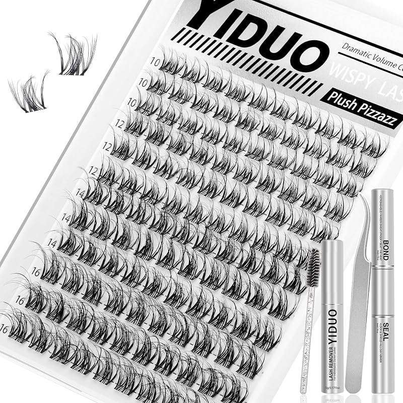 Kit de cílios postiços em tufos YIDUO D Curl 10–16 mm com Bond, Seal, removedor e acessórios