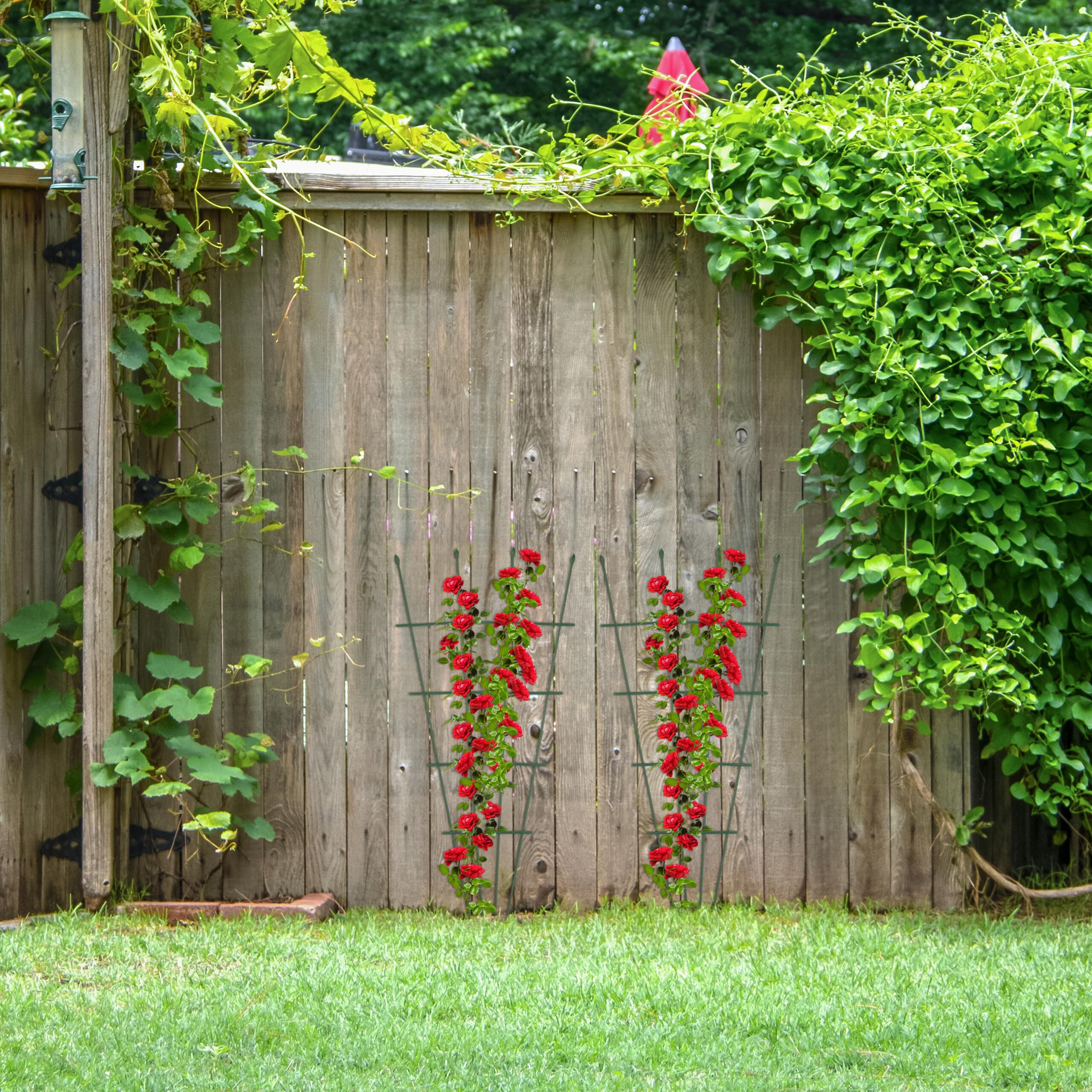 Relaxdays Supporto per Piante Rampicanti, Set 2 Tralicci per Rose ed Edera, HxL: 122 x 59 cm, Acciaio e Plastica, Verde