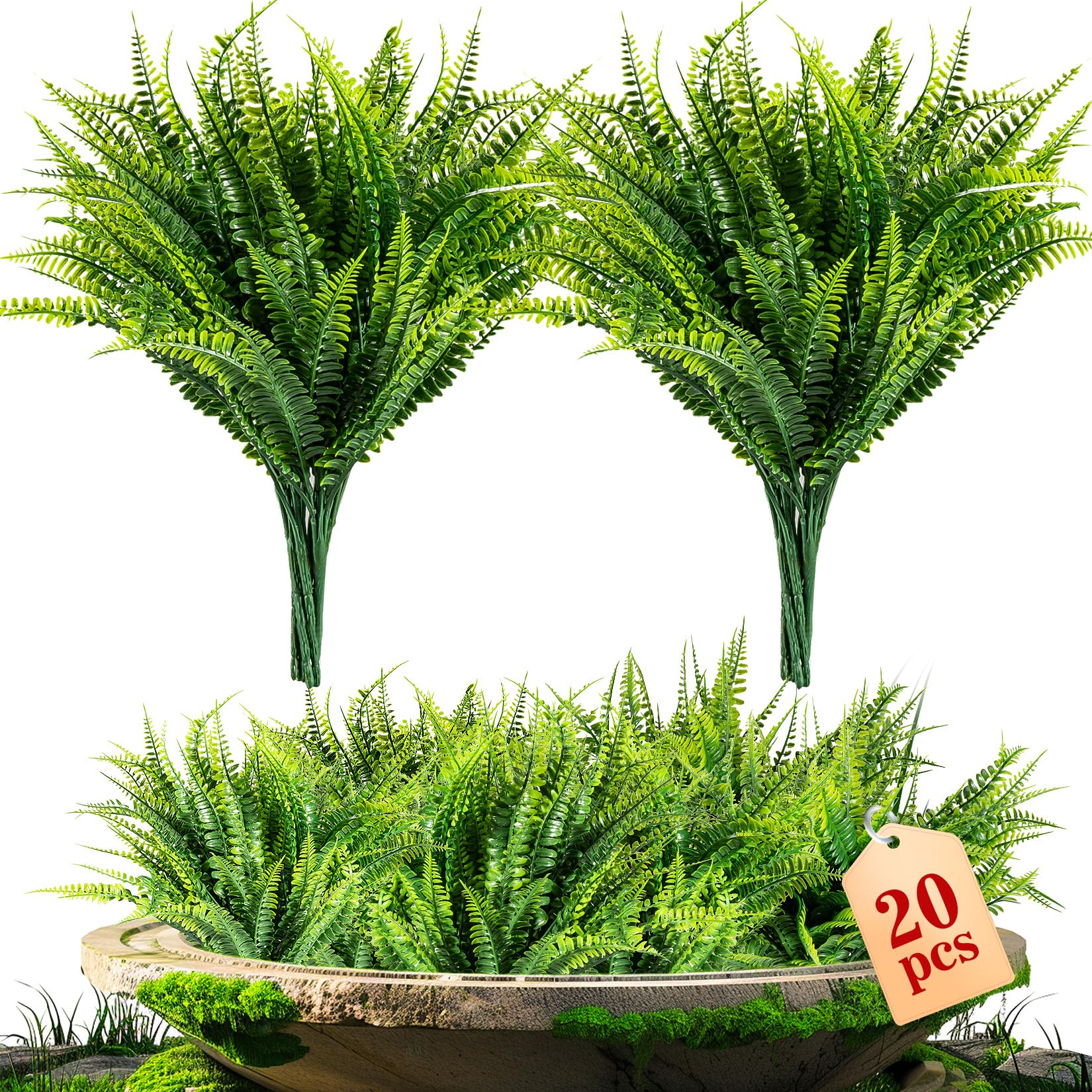 MAQIHAN 6 PCS Fake Fern - Artificial Ferns for Outdoors Faux Ferns for Outdoor Planter Large Outdoor Patio Decor Boston Fern Artificial Plants Faux Greenery Outdoor Porch Decor