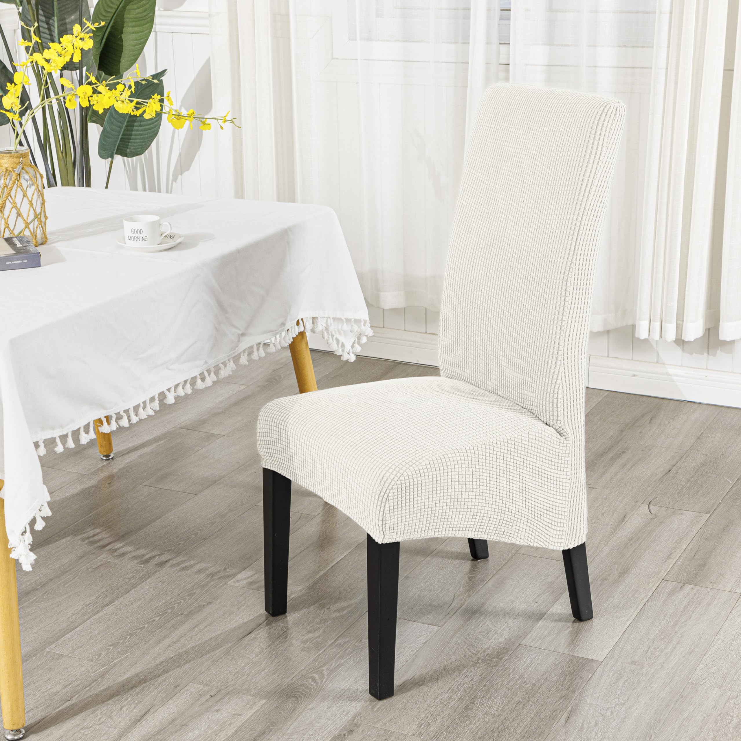 EBETA 6er Funda elástica para Silla, XL Fundas para sillas Fundas sillas Comedor Fundas Cubiertas para sillas,bielástico Extraíble Funda (Blanco Leche)