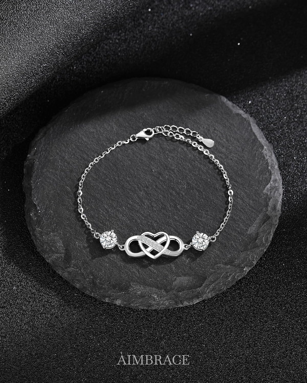 ÀIMBRACE Moissanite Bracelets for Women: Moissanite Link Charm Bracelet, 925 Sterling Silver/18K White Gold Plated/Rhodium Finish, Infinity Heart Station, Adjustable, Fine Jewelry Gift Ideas for Women - Image 5