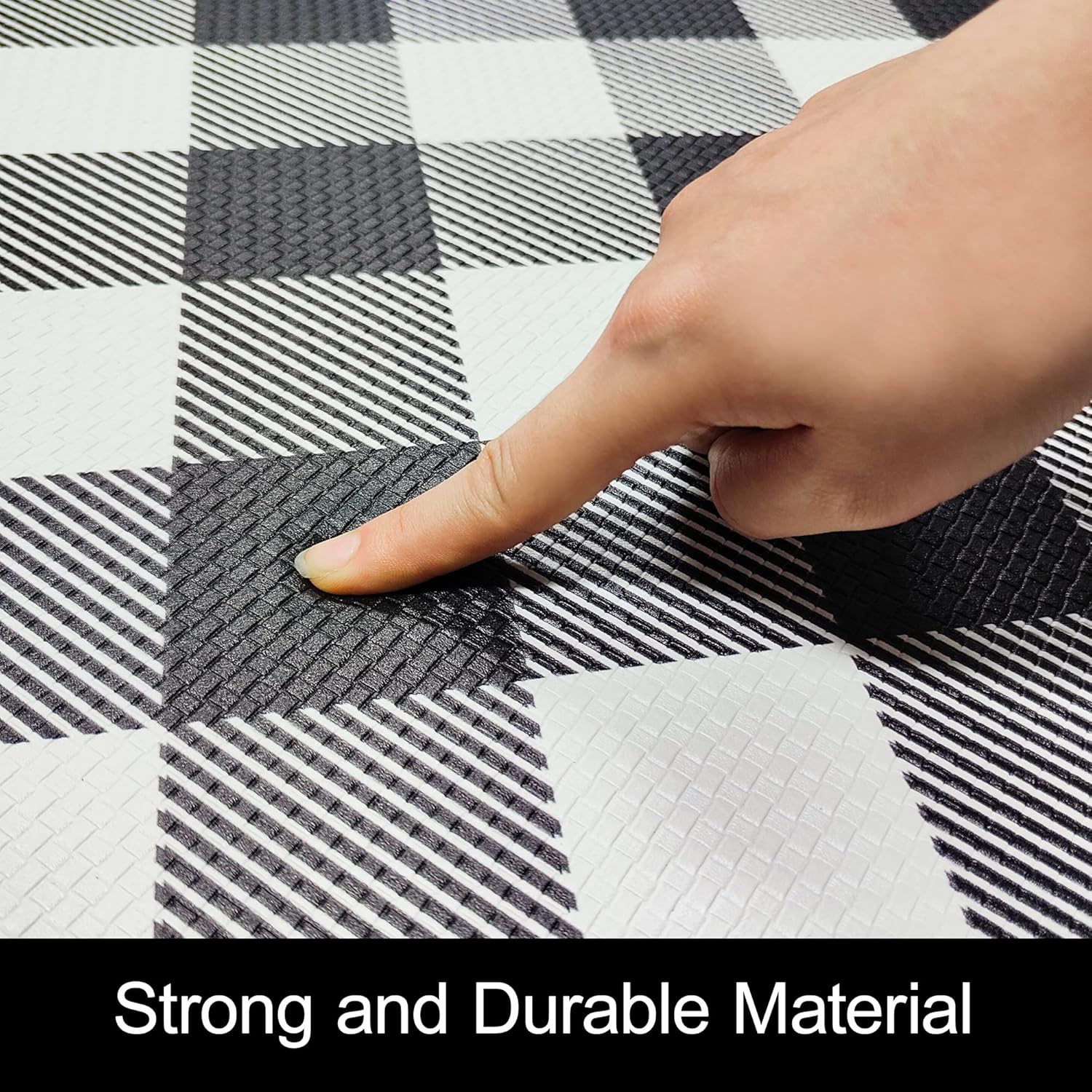 Long Kitchen Runner Rug 17.3x94 Inches Black White Buffalo Plaid Cushioned Anti-Fatigue Floor Mat Waterproof Non-Slip Comfort Mat for Kitchen, Office, Laundry Room