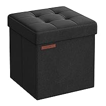 SONGMICS Pouf Contenitore da 38 cm, Cassapanca Pieghevole, Panca Contenitore, Poggiapiedi, per Camera da Letto Ingresso Soggiorno, Nero Inchiostro LSF027B01