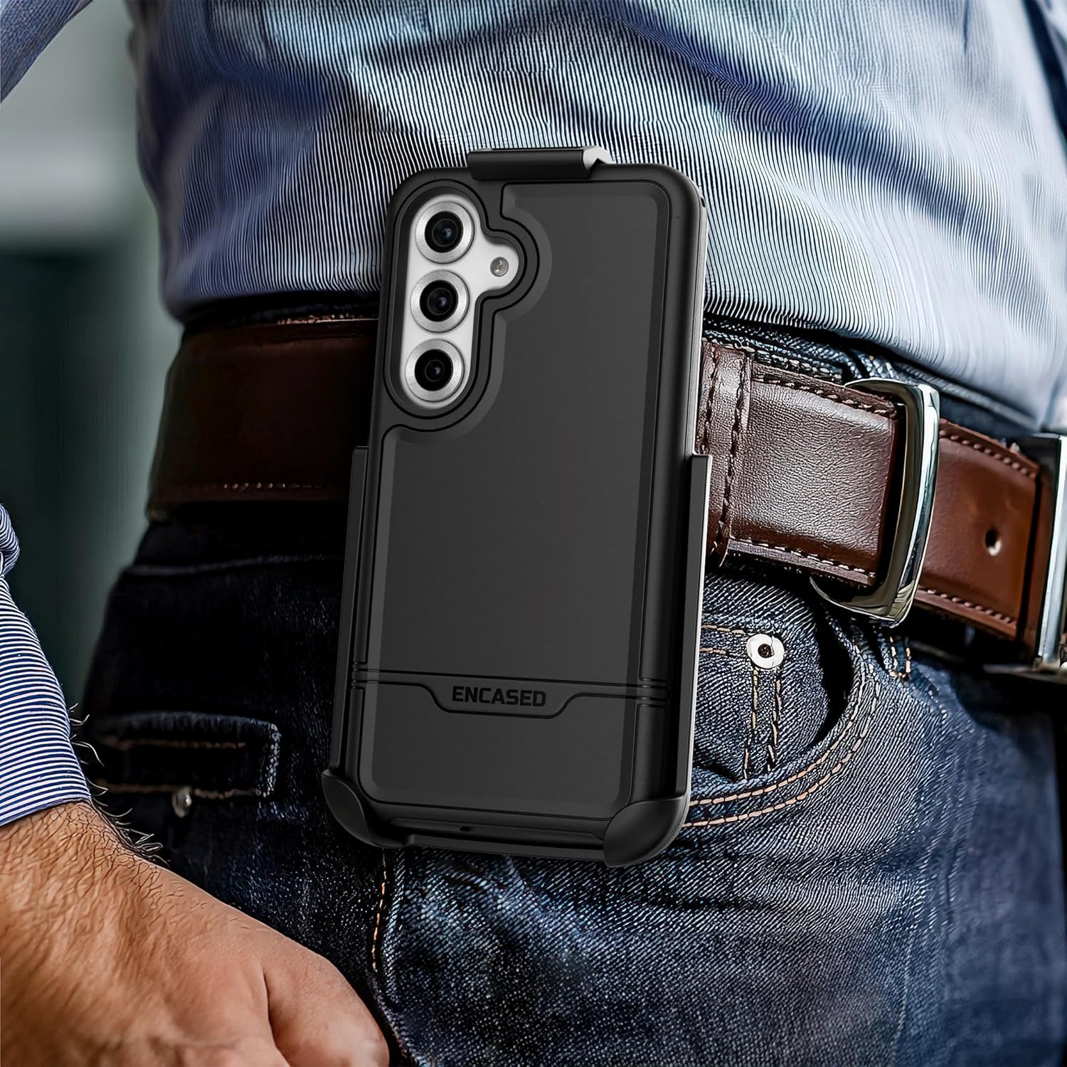 Encased Rebel Designed for Samsung Galaxy S25 Belt Clip Case (2024) Protective Phone Case with Holster (Black) (S25)