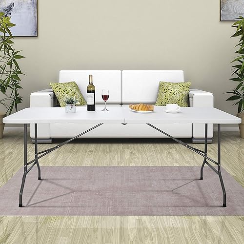 Miniatura 15 de SUPER DEAL Mesa plegable cuadrada de 3 pies, para interiores y exteriores, de plástico resistente, plegable, por la mitad, mesa de fiesta de picnic