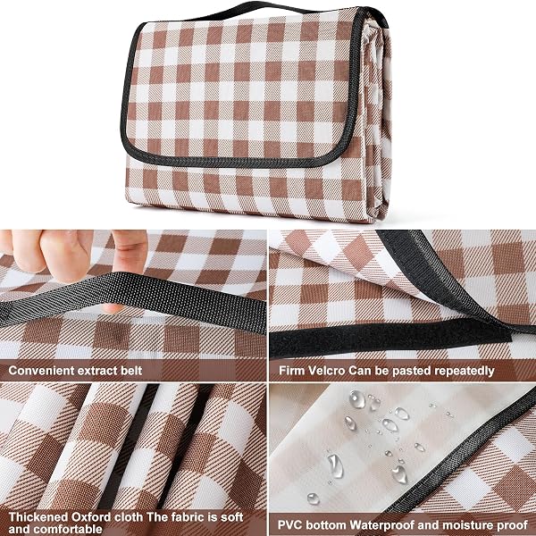 YAOMAISI Cómoda manta de picnic, manta de playa grande de 200 x 200 cm, manta de camping, con asa, fondo impermeable, lavable a máquina, manta de senderismo plegable al aire libre suave y portátil (re - 3