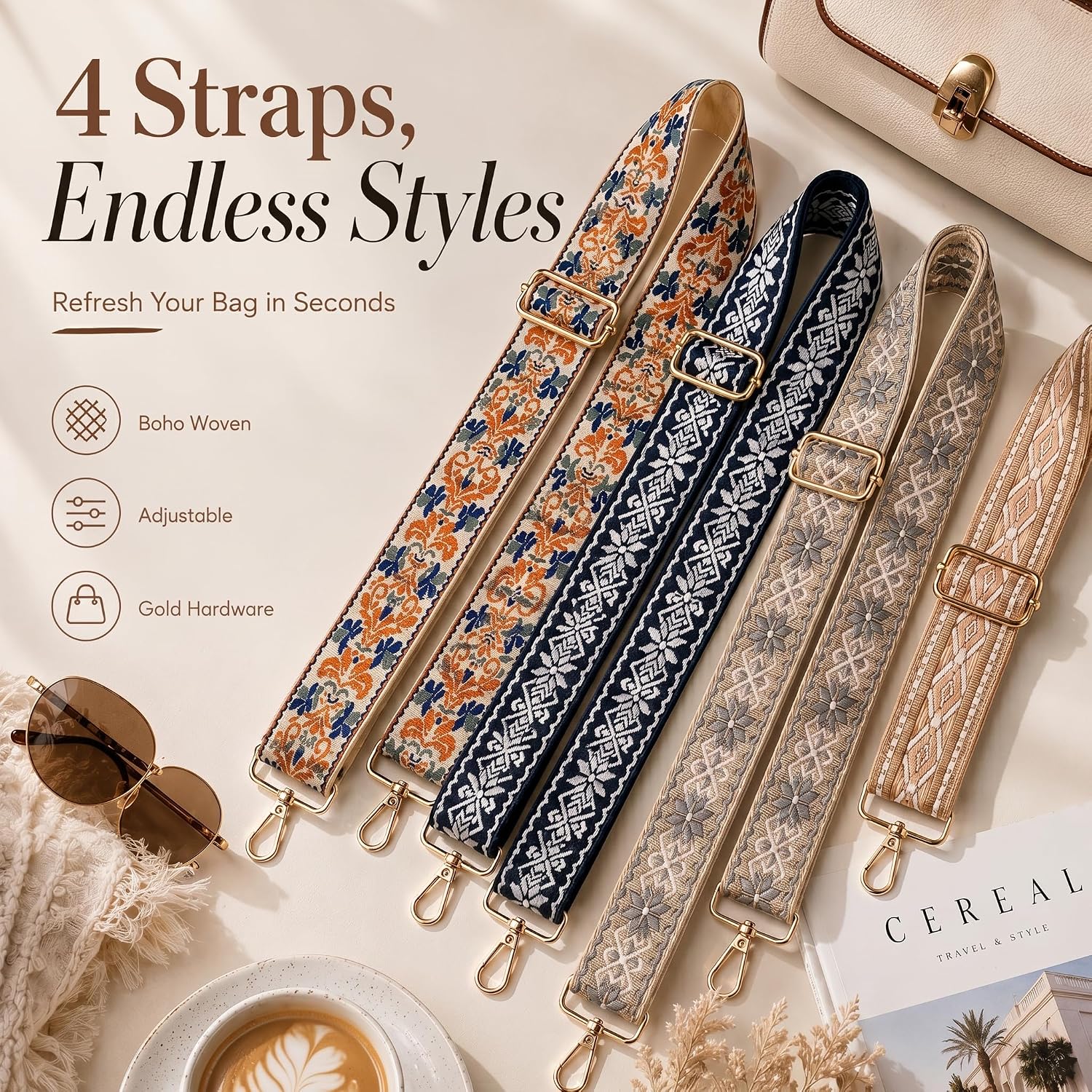 AGEN KGEN Purse Strap Adjustable Replacement Shoulder Crossbody Gold Bag Straps for Crossbody Canvas Bag Handbag