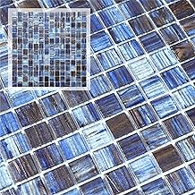 Glass Mosaic Tile Backsplash, 12” x 12” Mesh-Mounted Dark Blue Glass Wal...