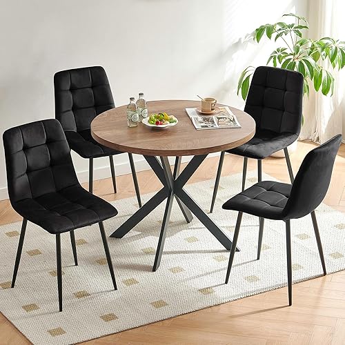 Miniatura 11 de Juego de mesa redonda de 37 pulgadas para 4 personas, juego de mesa de cocina moderno, mesa de comedor de madera sintética con sillas de comedor que