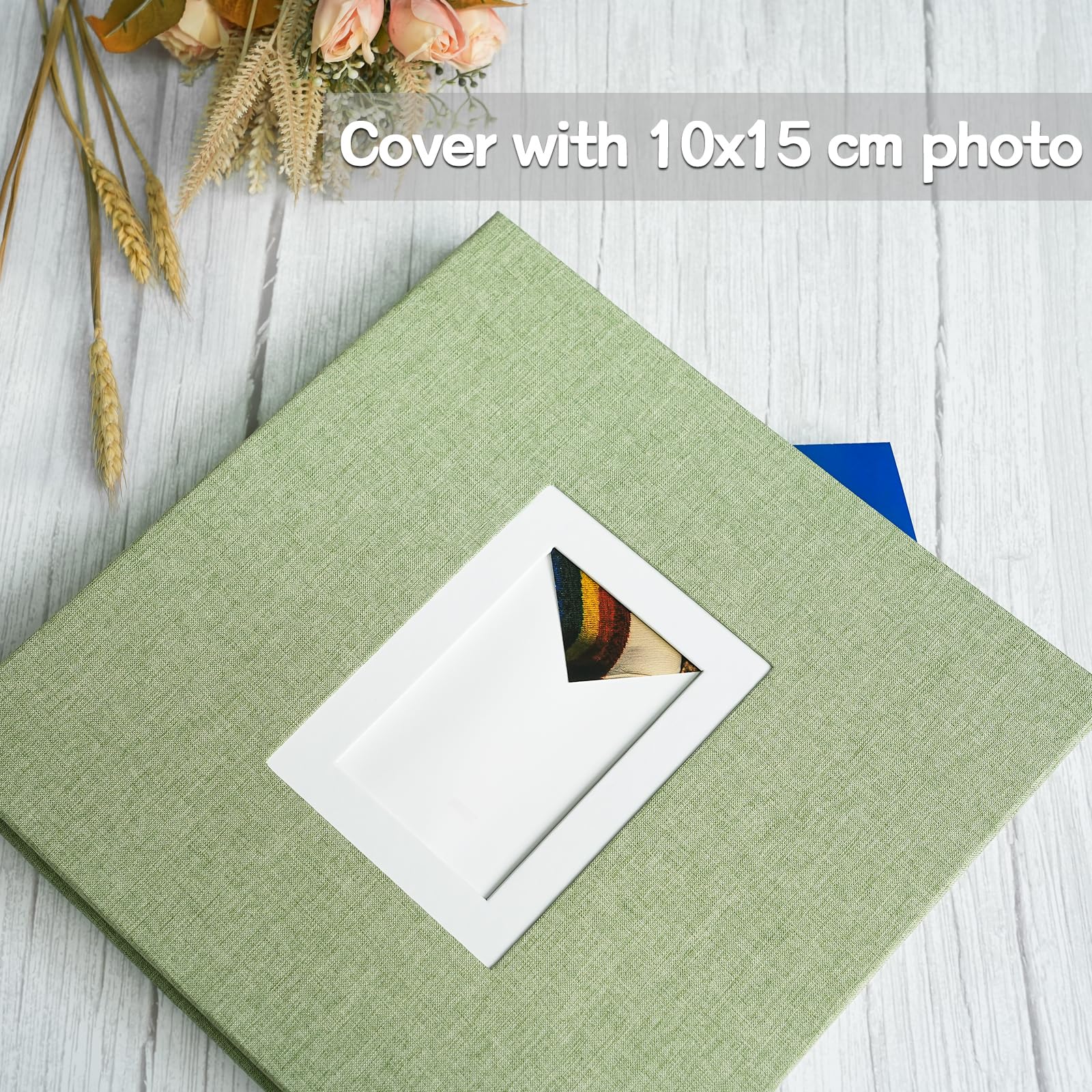 Vienrose Álbum de Fotos Autoadhesivo para Fotos de 10x15 Álbum de Recortes Diy 40 Páginas Cubierta de Lino Libro de Recuerdos para Bodas, Crecimiento Del Bebé, Viajes, Hierba Verde