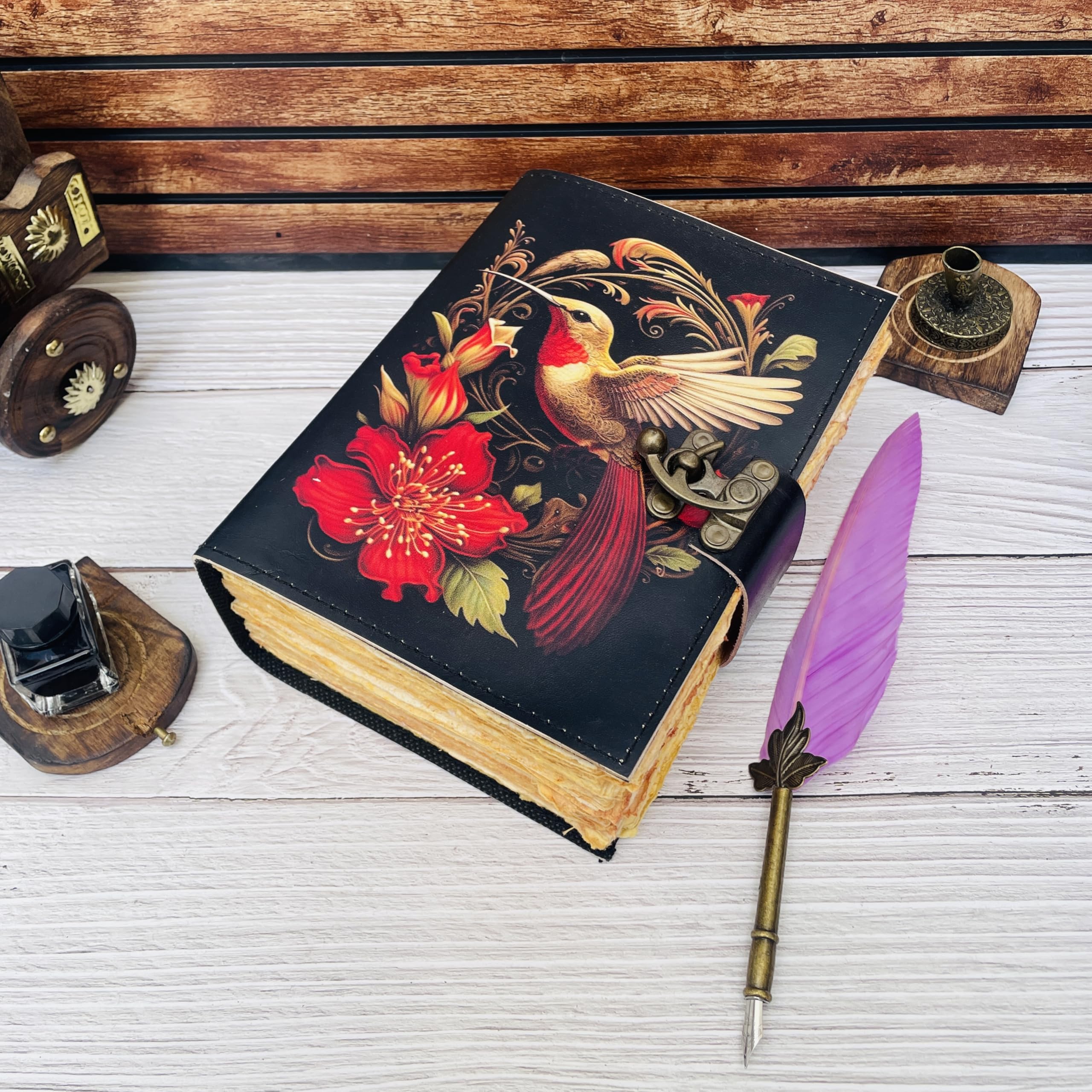 KMAAC Diario con libro delle ombre, 400 pagine, design vintage con colibrì, grande quaderno di preghiera per scrivere, album da disegno, diario di carta artistica per donne