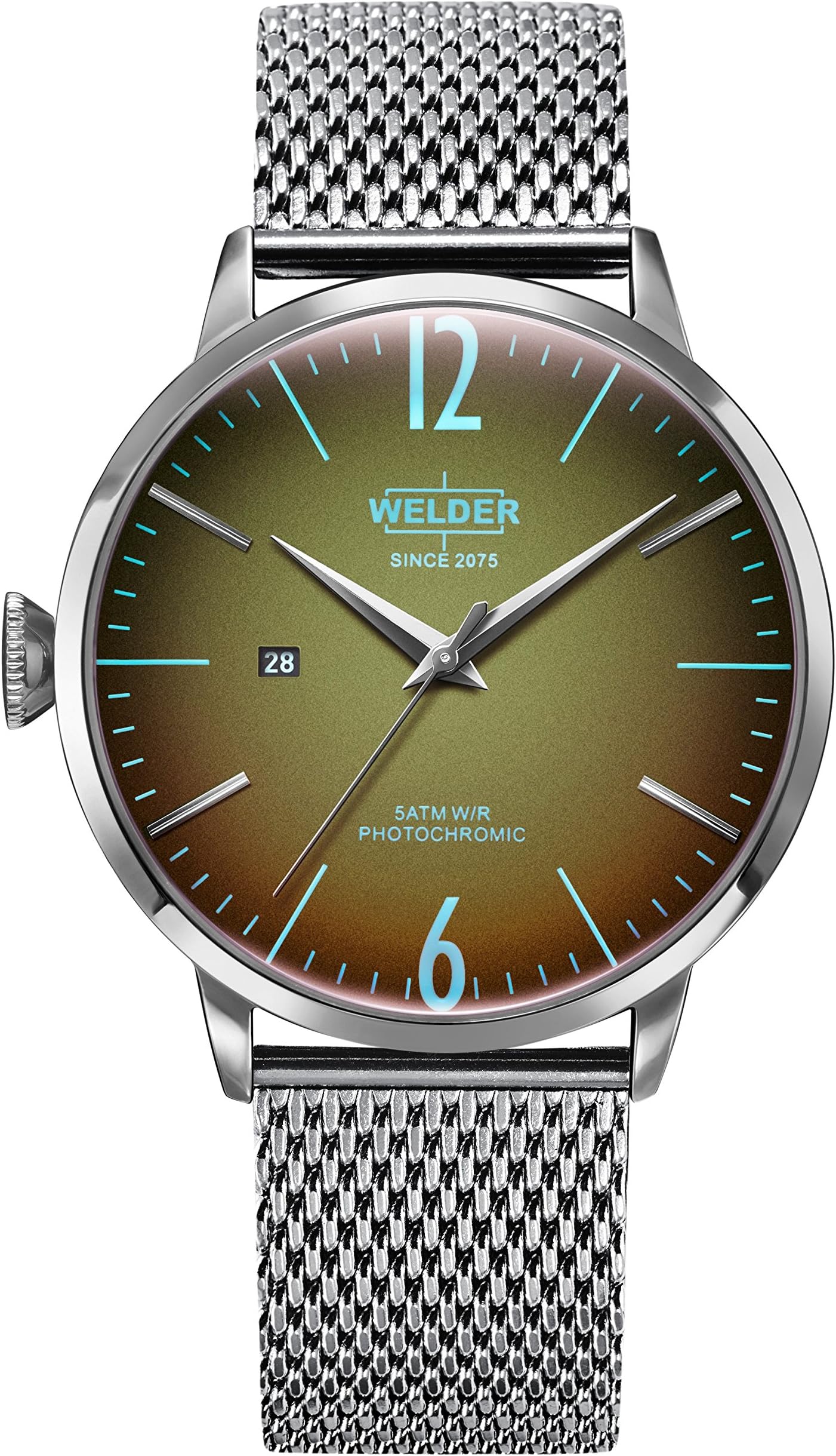 Moody Stainless Steel Mesh 3 Hand Watch with Date 45mm