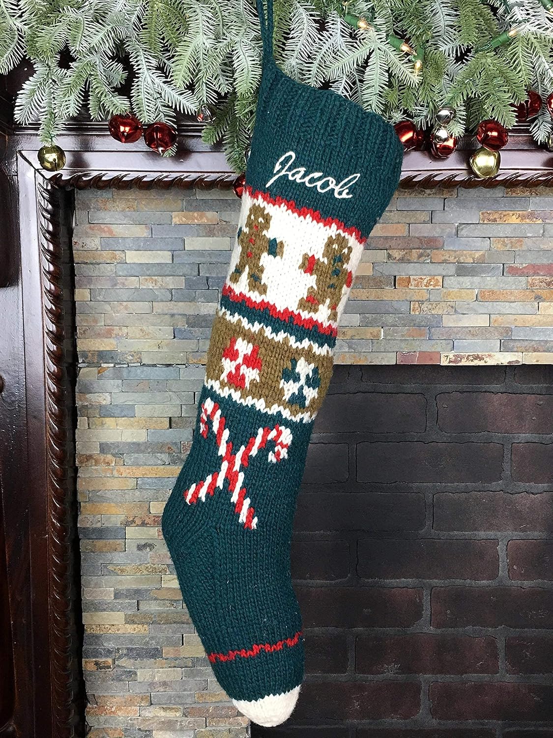 Hand Knit Mary Maxim Candy Wool Stocking with Optional Personalization
